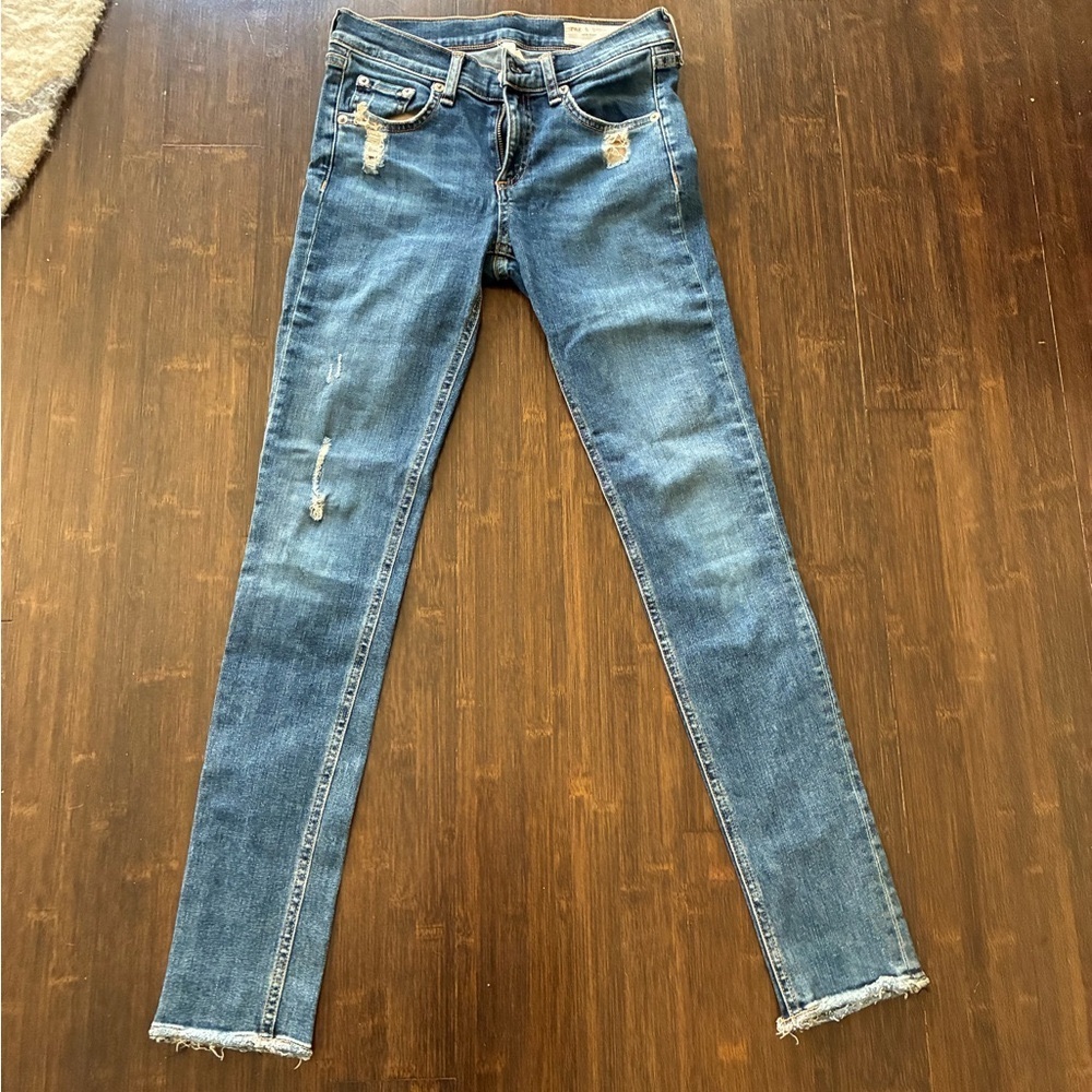 Rag & Bone Distressed Skinny Raw Hem Blue Jeans, Size 26 (fits smaller)